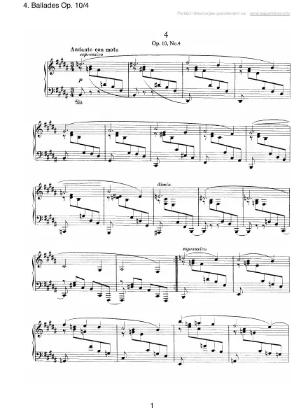 First page of Ballade Op. 10 n°4 en Si majeur
