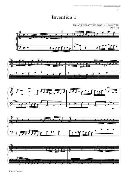 First page of Invention No. 1 in C major, BWV 772