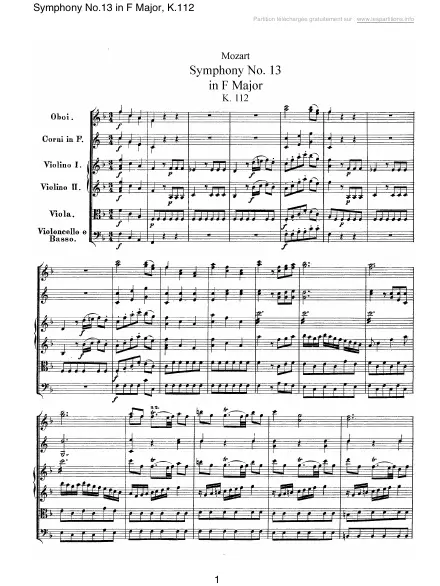 First page of Symphonie n°13 en Fa majeur K 112