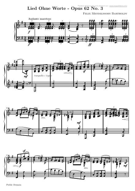Première page de la partition Romance sans paroles Op. 62 n°3