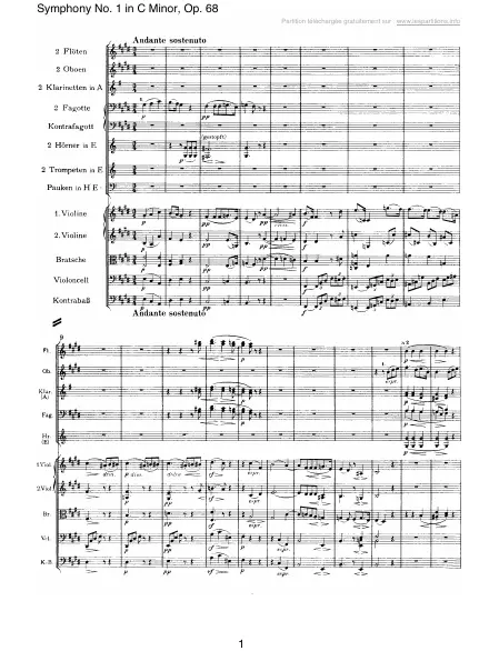 First page of Symphonie n°1 en Do mineur Op. 68 - 2 : Andante sostenudo