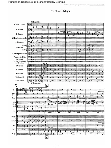 First page of Danse hongroise n°03 en Fa majeur pour orchestre