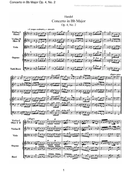 First page of Concerto en Si b majeur Op. 4 n°2