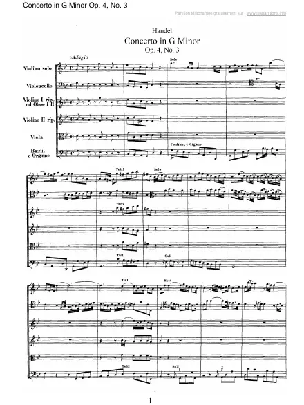 First page of Concerto en Sol mineur Op. 4 n°3
