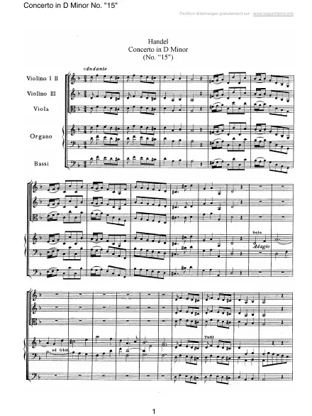 Première page de la partition Concerto en Ré mineur n°15
