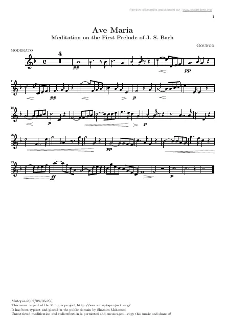 Première page de la partition Ave Maria : méditation sur le 1er prélude de Bach