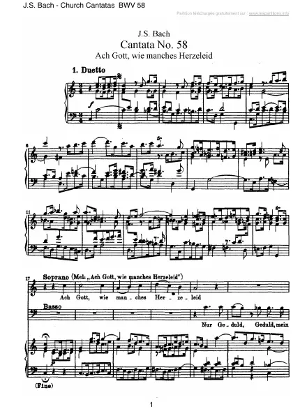 First page of Cantate BWV 058 - Ach Gott, wie manches Herzeleid