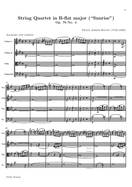 First page of Quatuor Op. 76 n°4 en Sib majeur