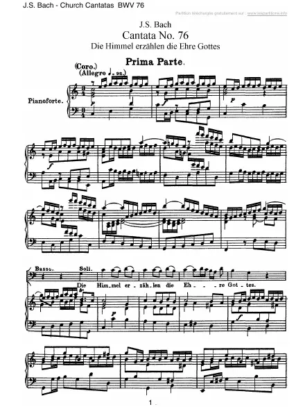 Première page de la partition Cantate BWV 076 - Die Himmel erzählen die Ehre Gottes