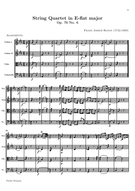 First page of Quatuor Op. 76 n°6 en Mib majeur