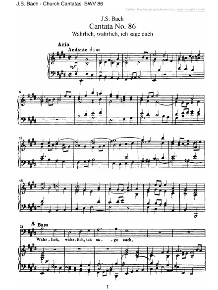 Première page de la partition Cantate BWV 086 - Wahrlich, wahrlich, ich sage euch
