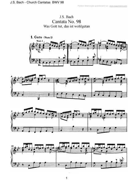 Première page de la partition Cantate BWV 098 - Was Gott tut, das ist wohlgetan