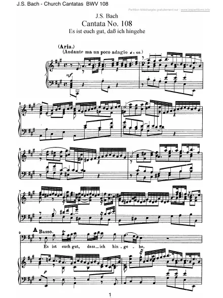 First page of Cantate BWV 108 - Es ist euch gut, dass ich hingehe