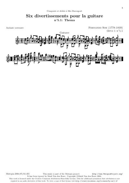 First page of Divertissements Op. 1 n°5