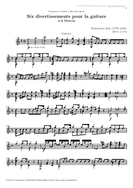 First page of Divertissements Op. 1 n°6