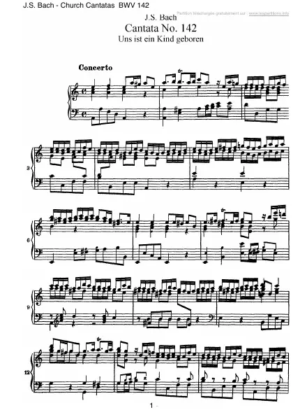 First page of Cantate BWV 142 - Uns ist ein Kind geboren