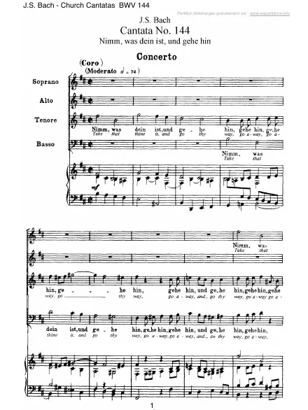 First page of Cantate BWV 144 - Nimm was dein ist, und gehe hin