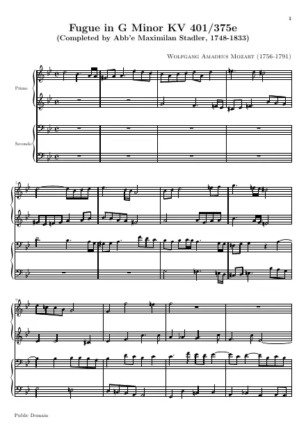 First page of Fugue en Sol mineur KV 401/375e