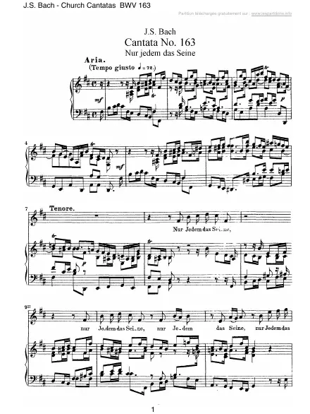 First page of Cantate BWV 163 - Nur jedem das Seine