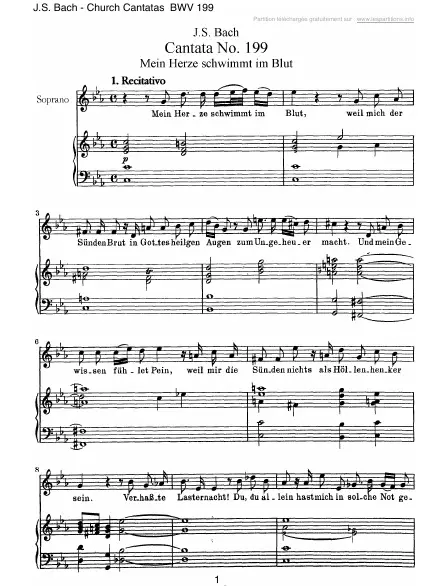 First page of Cantate BWV 199 - Mein Herze schwimmt im Blut