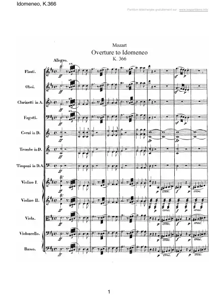 First page of Ouverture Idomeneo K 366