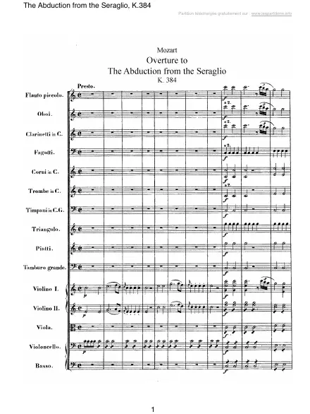First page of Ouverture Seraglio K 384