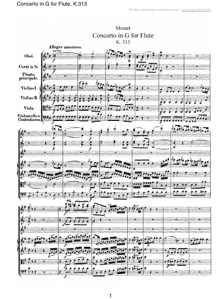 First page of Concerto en Sol pour flûte K 313
