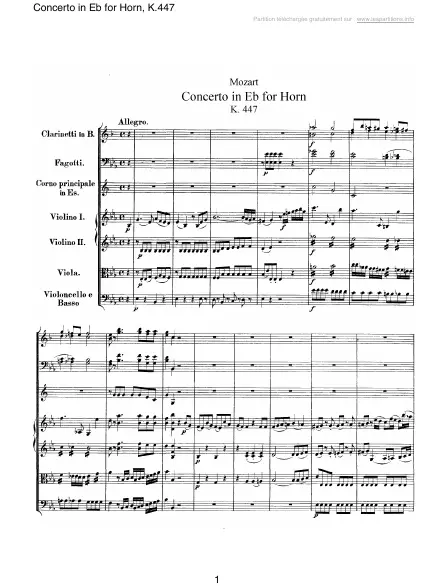 First page of Concerto en Mib pour cor K 447