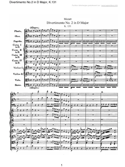 First page of Divertimento n°2 en Ré majeur K 131