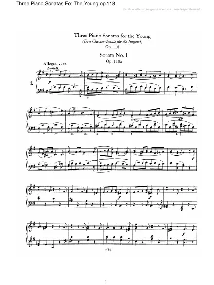 First page of Trois Sonates pour piano pour les jeunes Op. 118