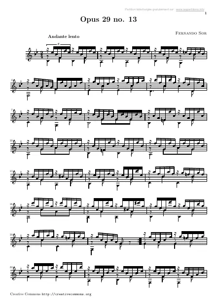 Première page de la partition Étude Op. 29 n°13