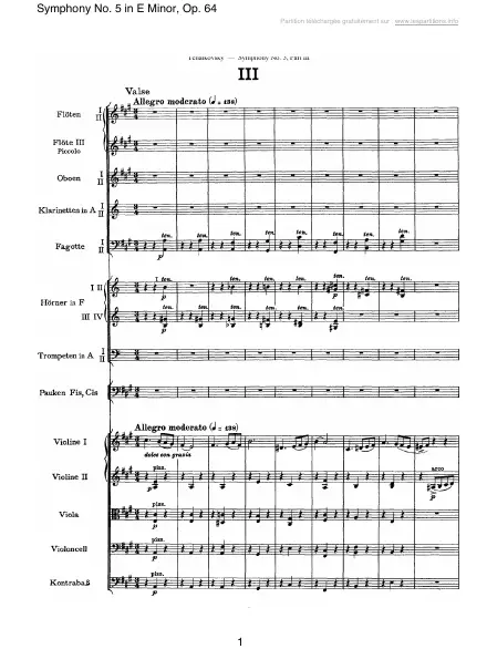 First page of Symphonie n°5 en Mi mineur Op. 64 - 03 - Valse - Allegro moderato