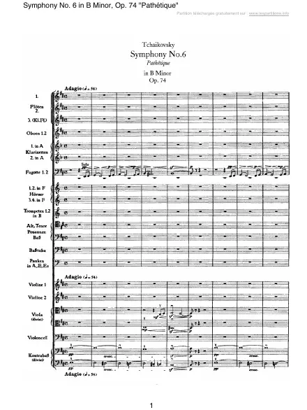First page of Symphonie n°6 en Si mineur Op. 74 « Pathétique » - 01 - Adagio - Allegro non troppo