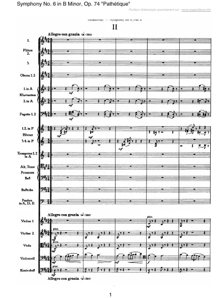 First page of Symphonie n°6 en Si mineur Op. 74 « Pathétique » - 02 - Allegro con grazia