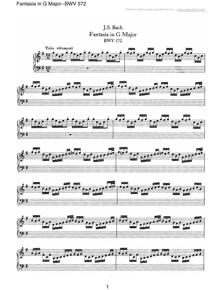First page of Fantaisie en Sol majeur BWV 572