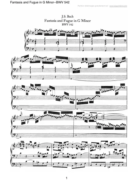 Première page de la partition Fantaisie et Fugue en Sol mineur BWV 542