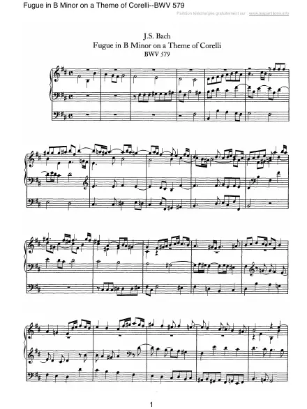First page of Fugue en Si mineur sur un thème de Corelli BWV 579