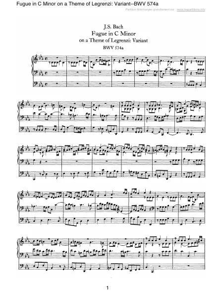 First page of Fugue en Do mineur sur un thème de Legrenzi - variante BWV 574a
