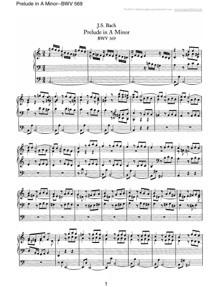 First page of Prélude en La mineur  BWV 569