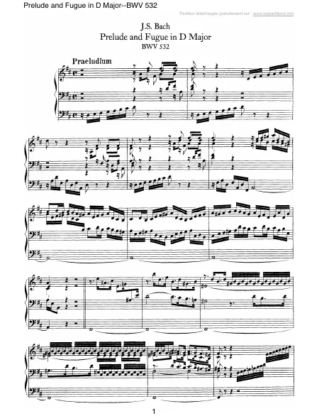 First page of Prélude et Fugue en Ré majeur BWV 532