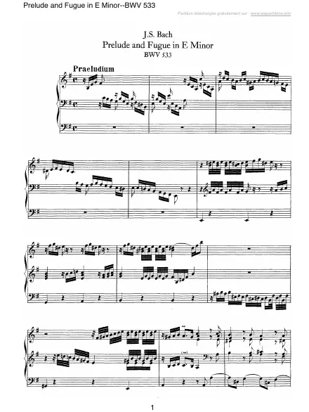 Première page de la partition Prélude et Fugue en Mi mineur  BWV 533