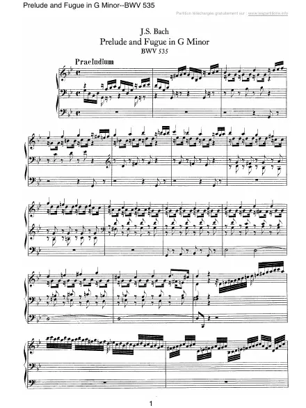 Première page de la partition Prélude et Fugue en Sol mineur  BWV 535