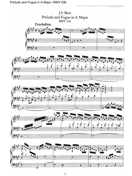 First page of Prélude et Fugue en La majeur BWV 536