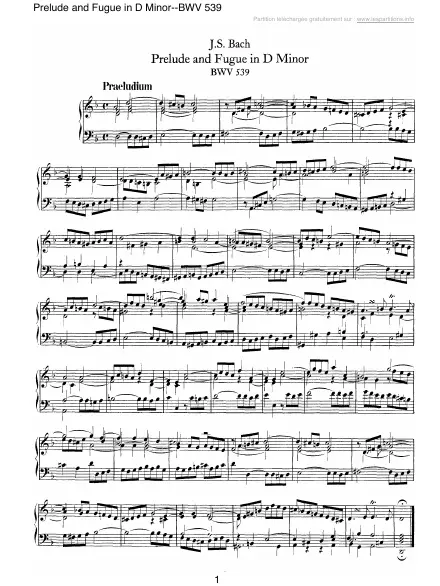 First page of Prélude et Fugue en Ré mineur  BWV 539