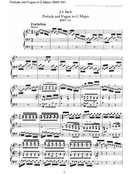 First page of Prélude et Fugue en Sol majeur  BWV 541