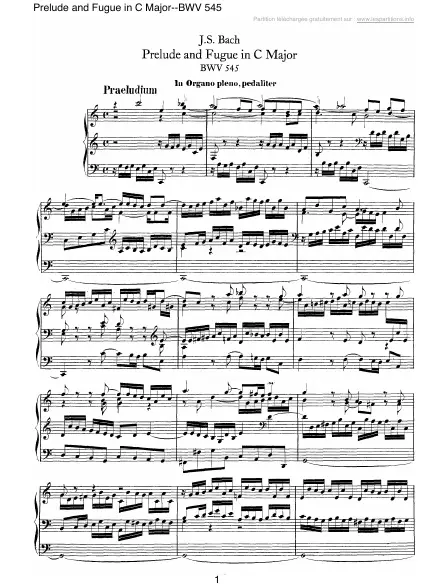 First page of Prélude et Fugue en Do majeur  BWV 545