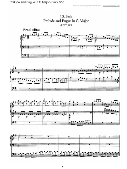 First page of Prélude et Fugue en Sol majeur  BWV 550