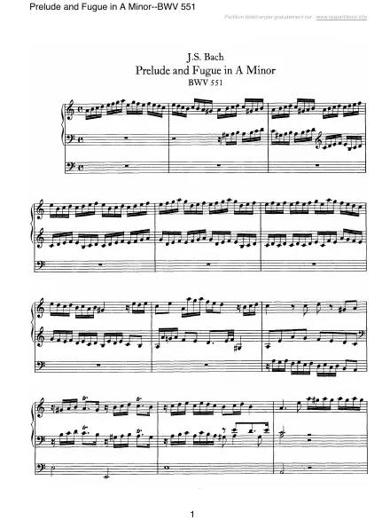 First page of Prélude et Fugue en La mineur BWV 551