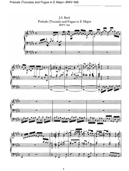 First page of Prélude, Toccata et Fugue en Mi majeur  BWV 566