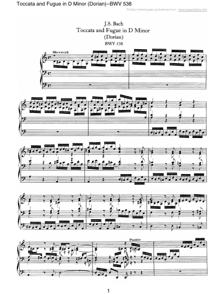 First page of Toccata et Fugue en Ré mineur  BWV 538